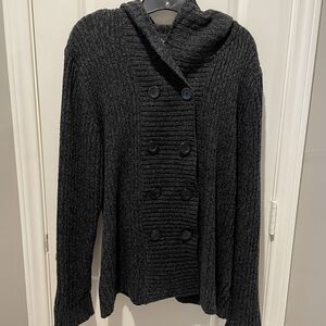 Effeci Women’s Cardigan Sweater Size 2X Black Gray  Buttoned Up With Hood